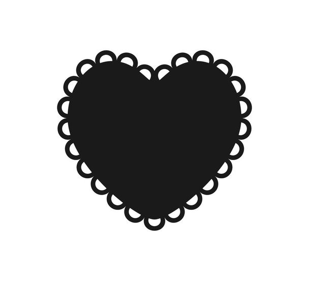 Scalloped edge heart shape. Simple heart scalloped border. Fabric laces silhouette frame. Repeat cute vintage frill ornament. Texture ribbon. Vector illustration isolated on white background. - Vector, Image