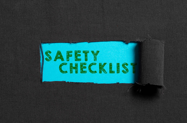 Tekenen weergeven Veiligheidscontrolelijst, Woord voor lijst van items die u moet controleren, controleren of inspecteren - Foto, afbeelding