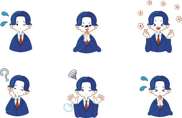 Serie di illustrazioni di varie espressioni facciali di persone in giacca e cravatta - Vettoriali, immagini