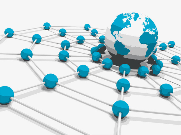 Koncepcja sieci i Internetu z globalną mapą świata. Telekomunikacja i technologia. - Wektor, obraz