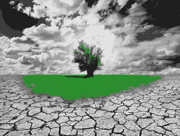 Concept of environment with tree and dry soil. Environment Concept and global warming. - Vector, Image
