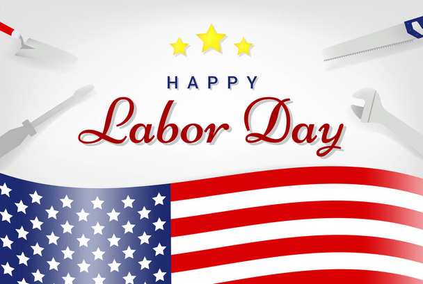 USA Labor Day greeting card United States national flag colors background and Happy Labor Day text . Vector illustration template. - Vector, Image