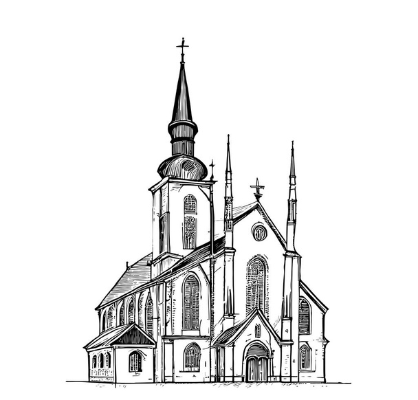 Croquis dessiné à la main par l'église catholique Illustration vectorielle. - Vecteur, image
