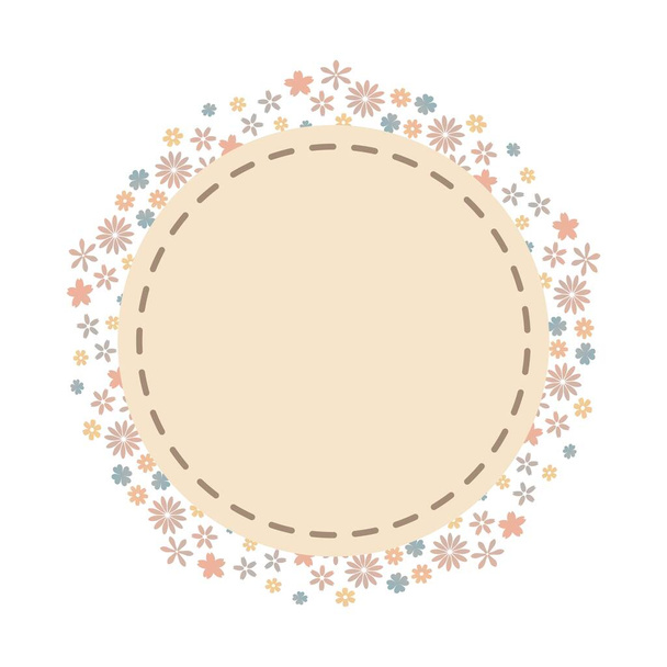 Feminine round frame with scattered florets like lace - Вектор,изображение