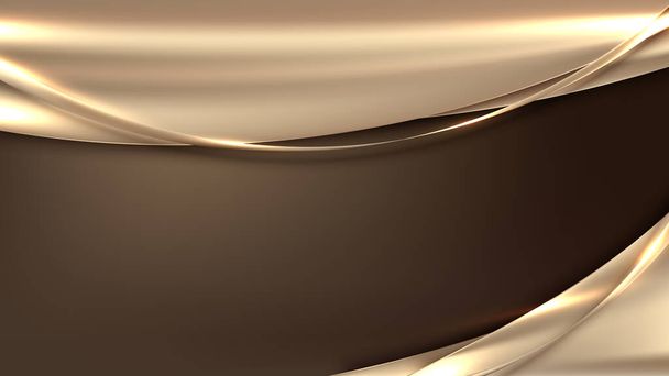 3D modern luxury banner web template design golden wave shapes and gold lines with light sparking on brown background. Vector graphic illustration - Vector, Image