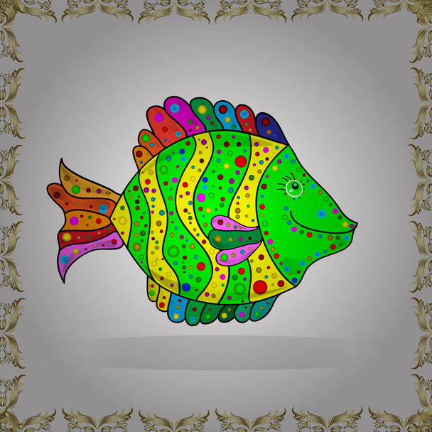 Green, white and yellow fish. seamless pattern. - Photo, Image