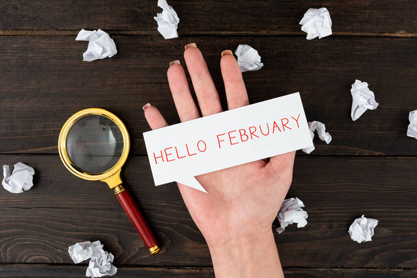 Assinar exibindo Olá Fevereiro, Saudação visão geral do negócio usado ao receber o segundo mês do ano - Foto, Imagem