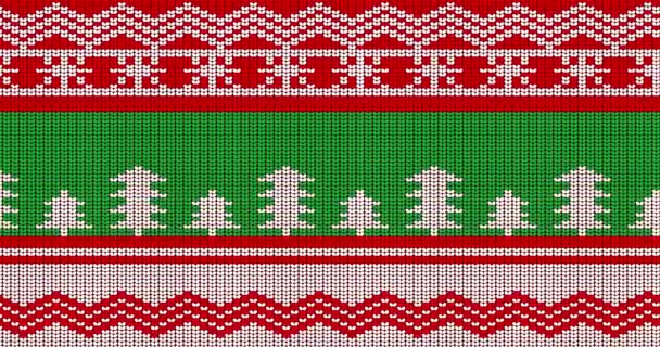 Noël et Nouvel An vacances saison fond laid pull vidéo animée. Animation du motif de pull tricoté hiver en rouge, blanc et vert. - Séquence, vidéo
