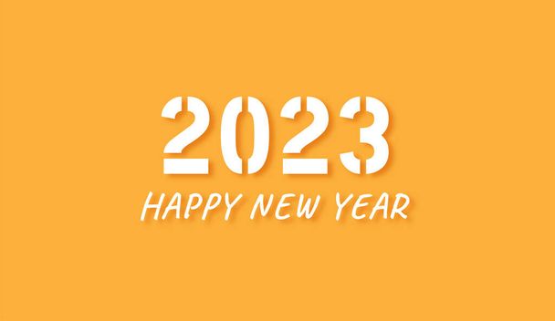 2023 HAPPY NEW YEAR bílý text na oranžovém pozadí. Design šablony Celebration typografie. Plakát, plakát nebo přáníčko na Veselé Vánoce a šťastný nový rok. Vektorová ilustrace - Vektor, obrázek