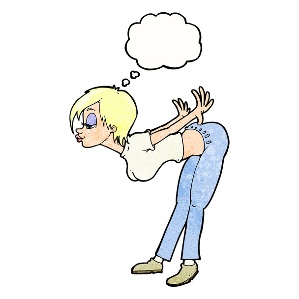 Cartoon sexy Frau mit Gedankenblase - Vektor, Bild