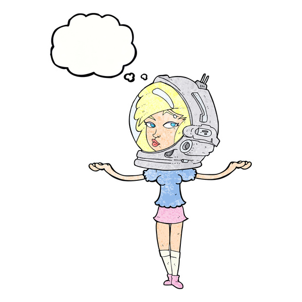 Cartoon-Frau trägt Weltraumhelm mit Gedankenblase - Vektor, Bild