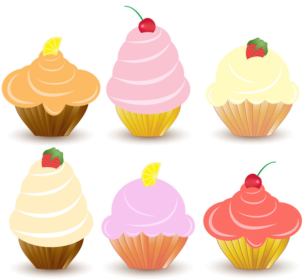 Set of 6 cute vector cupcakes - Vector, Image