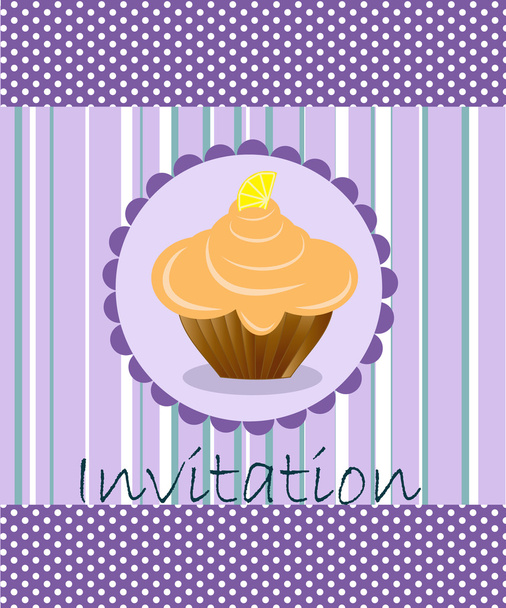 Vector invitation wiht cake on decorative background - Vektor, obrázek