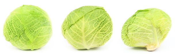 Three sides of green cabbage head, isolated on white - Photo, Image