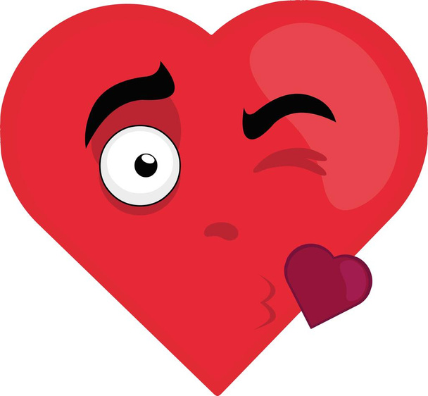 vetor emoticon ilustração de um coração em forma de personagem de desenho animado dando um beijo - Vetor, Imagem