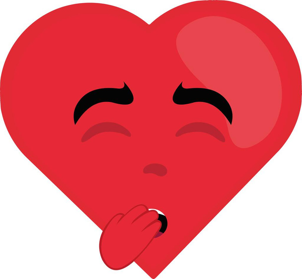vector cartoon karakter illustratie van een hart geeuwen met zijn hand op de mond - Vector, afbeelding