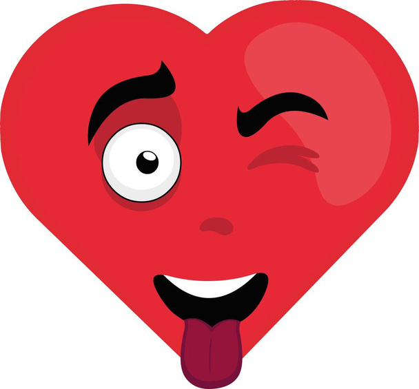 personagem vetorial ilustração de um coração de desenho animado, piscando e língua para fora - Vetor, Imagem