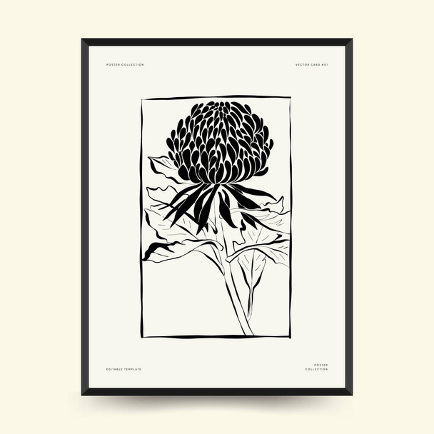 Abstract floral posters template. Modern Botanical trendy black style. Vintage flowers. Ink wall  art. - Vecteur, image