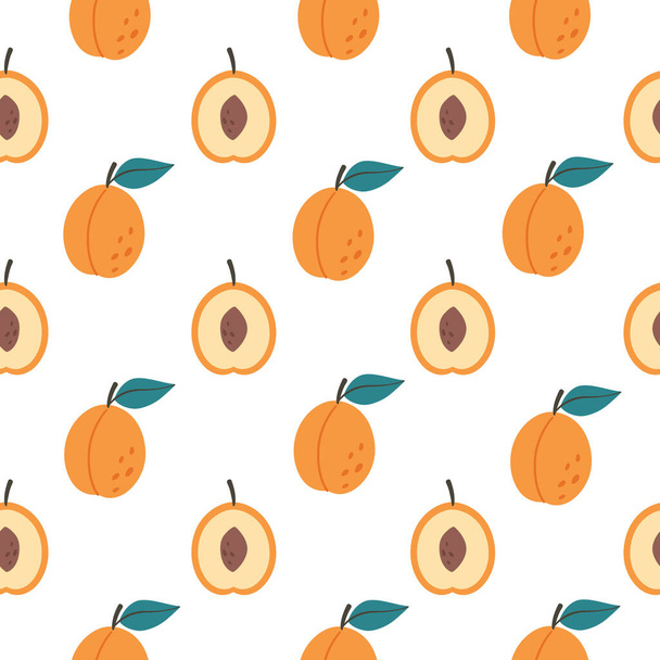 Fresh apricot seamless pattern. Summer fruit. Healthy and organic food seamless pattern. Vector illustration - Vector, afbeelding