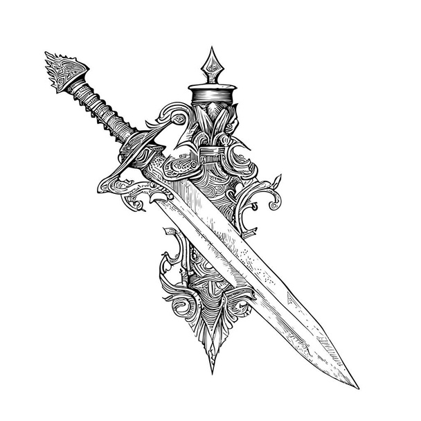 Vintage dagger sketch made by hand Vector illustration. - Vector, Image