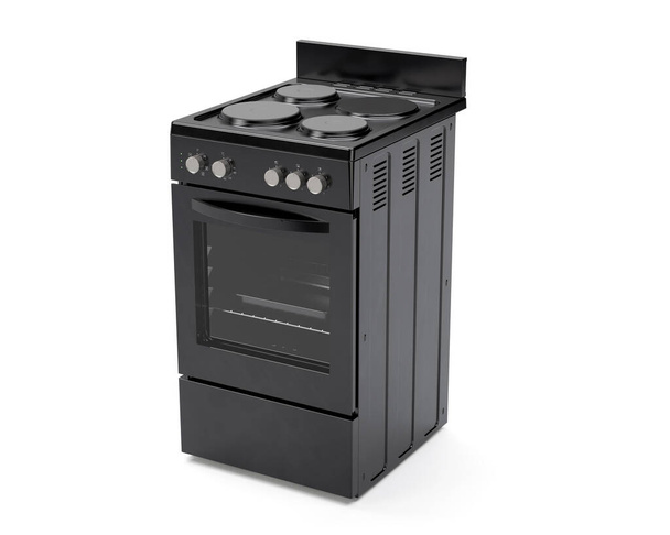 Um preto genérico sem marca autoportante fogão doméstico e forno unidade de utensílio de cozinha em um fundo isolado renderizar 3D - Foto, Imagem