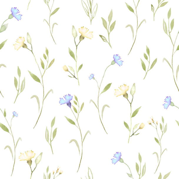 Υδατογραφία αδιάλειπτη μοτίβο με αφηρημένα απαλά λουλούδια, φύλλα, κλαδιά. Χειροποίητη floral απεικόνιση που απομονώνεται σε λευκό φόντο. Για συσκευασία, περιτύλιγμα ή εκτύπωση. Διάνυσμα EPS. - Διάνυσμα, εικόνα