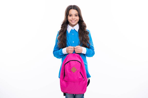 Schoolgirl with backpack. Teenager student, isolated background. Learning and knowledge. Go study. Children education concept. Back to school - 写真・画像