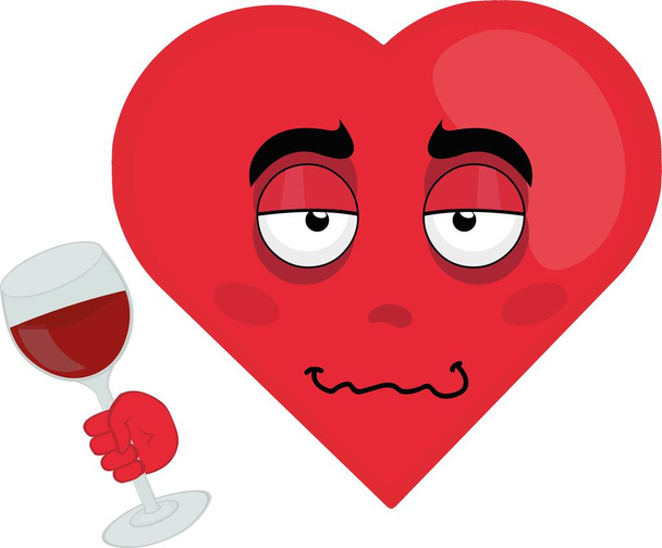 διανυσματική απεικόνιση χαρακτήρα κινουμένων σχεδίων μιας μεθυσμένης καρδιάς με ένα ποτήρι κρασί στο χέρι του - Διάνυσμα, εικόνα