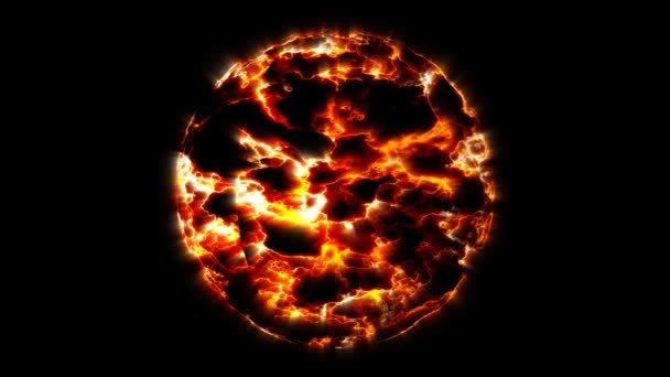 Fireball orb efekt lawy magmy i promień światła ognia na czarnym tle - Materiał filmowy, wideo