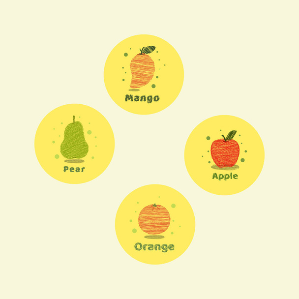 Scribble pear, apple, orange and mango fruit design vector illustration - Vektori, kuva