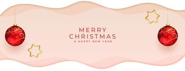 merry christmas and new year banner with hanging 3d ball vector  - Vector, Imagen