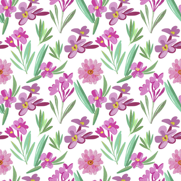 Illustrazione ad acquerello di fiori di oleandro rosa, ramo con foglie e bocciolo. Sfondo acquerello senza soluzione di continuità. - Foto, immagini