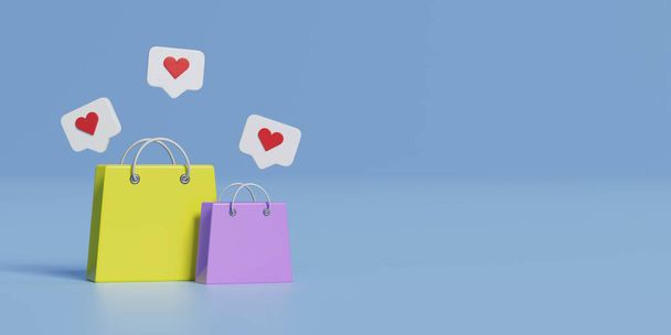 Shopping bags, like on a pastel background. online store concept. 3D render - Photo, Image