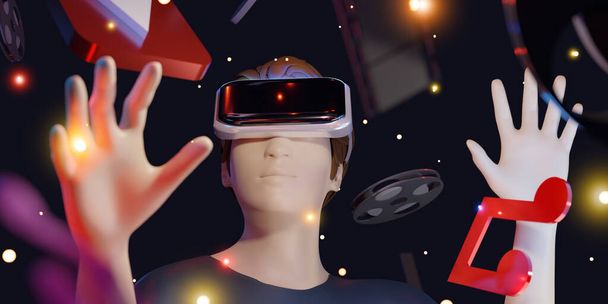 VR óculos media player filme ouvindo música entretenimento vr óculos vr headset Metaverse festa 3d ilustração - Foto, Imagem