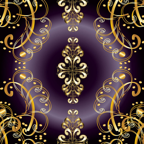 Golden element on yellow, black and brown colors. Vintage baroque floral seamless pattern in gold over yellow, black and brown. Luxury, royal and Victorian concept. Ornate decoration. - Fotó, kép