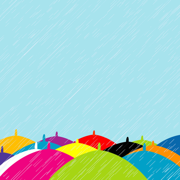 Nyári eső színes napernyők háttérrel - Vektor, kép