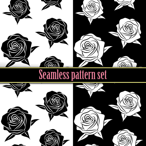 Belle fleur noir et blanc rose motif de tuiles sans couture pour papier peint ou fond, illustration clip art vectoriel
 - Vecteur, image