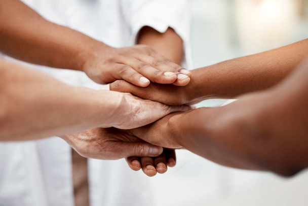 Hands, community and care in trust, agreement or care for teamwork, collaboration or growth together. Hand of business people piling for partnership, unity or support in solidarity for commitment. - Foto, imagen