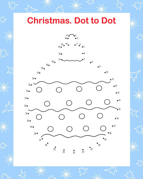 Christmas tree decoration dot to dot fun educational game or leisure worksheet, outline doodle vector illustration, winter holiday seasonal activity, New Year celebration fun for kid, number learning - Vector, imagen