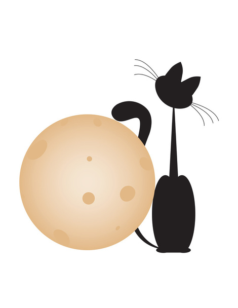 kat en de maan - Vector, afbeelding