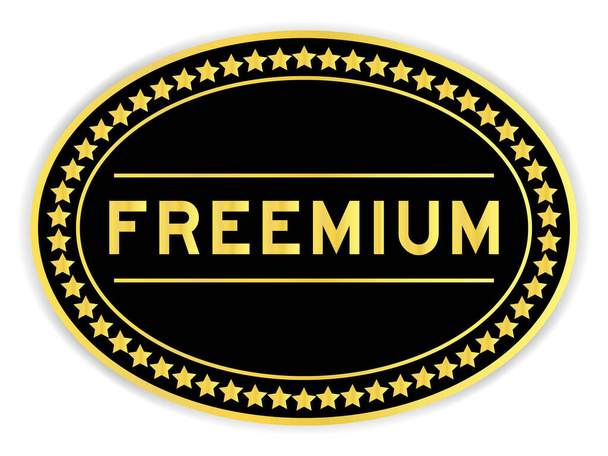 Fekete és arany színű ovális címke matrica szó freemium fehér háttér - Vektor, kép