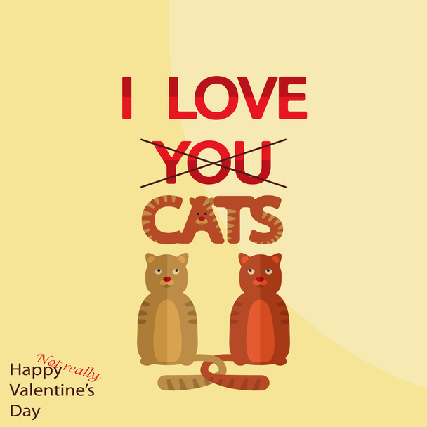 Holiday Postcard for Valentine's day in flat design. I love cats - Vector, Image