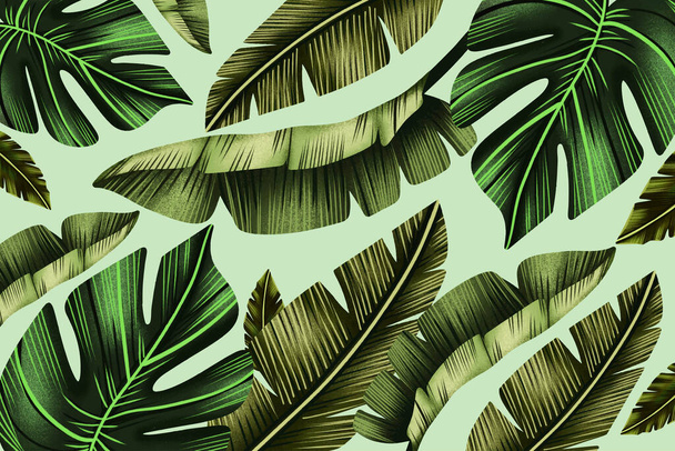 手描きの熱帯の葉の背景ベクトルデザインイラスト - ベクター画像