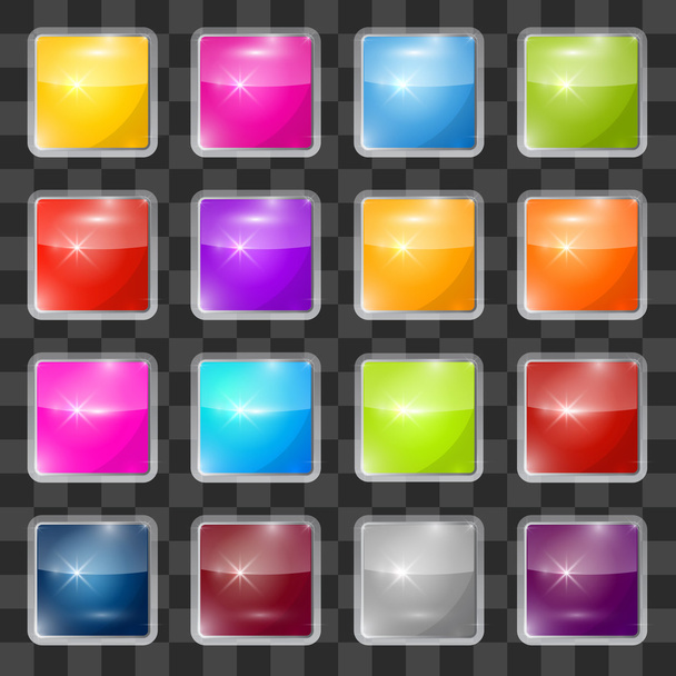 Kleurrijke Vector Square glas knoppen Set op transparante achtergrond - Vector, afbeelding