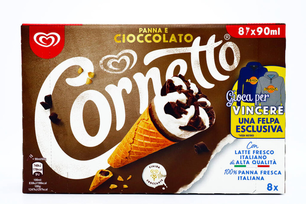 Pescara, Italy  December 18, 2019: Cornetto Algida Ice Cream. Cornetto Algida is a brand of Unilever - Фото, изображение