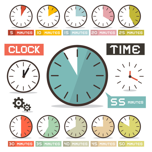 Reloj Vector conjunto en estilo de diseño plano
 - Vector, Imagen