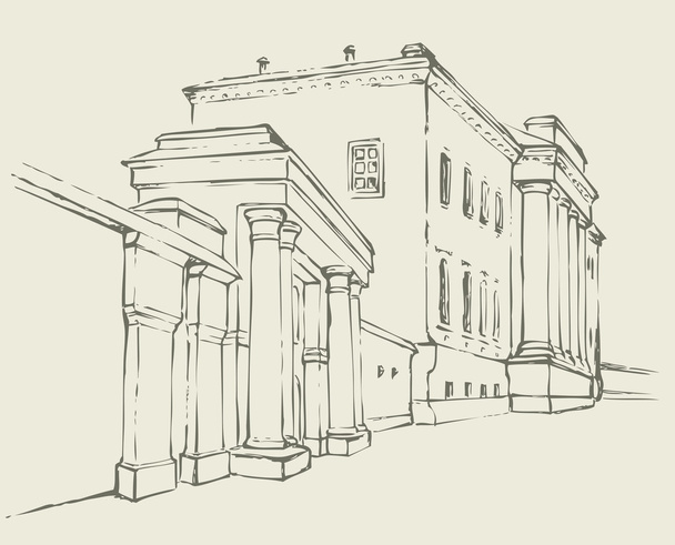 Vector sketch. Massive building with a colonnade - Vector, Image