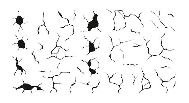 Cracks and holes. Wall surface damage ground collapse earthquake geology destruction ruined texture failure crash split hollow effect. Vector isolated set of ground destruction illustration - Vector, Image