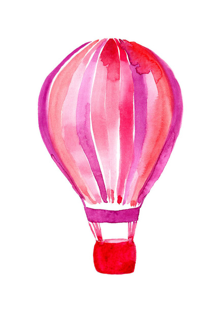 Акварель рука пофарбувала рожеву повітряну кулю на білому тлі. Дитяча мультяшна повітряна куля, що летить у небі ілюстрація
 - Фото, зображення