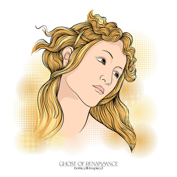 Portrait of a woman inspired by a painting by Renaissance artist Botticelli Spring. Outline hand drawing vector illustration. - Wektor, obraz